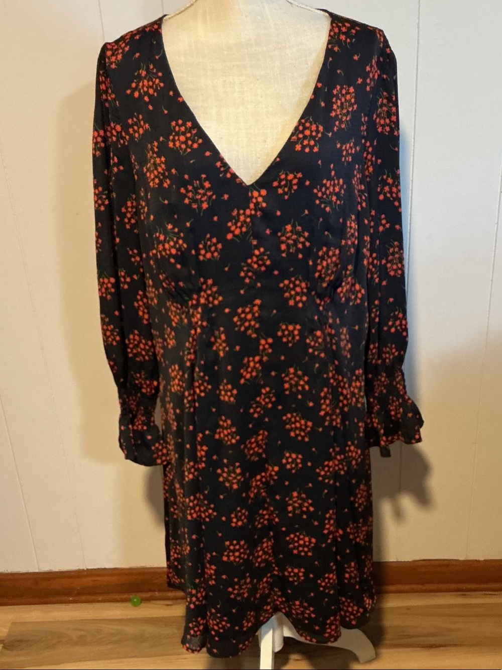 Ann Taylor Navy Midi Dress with Red Floral Print